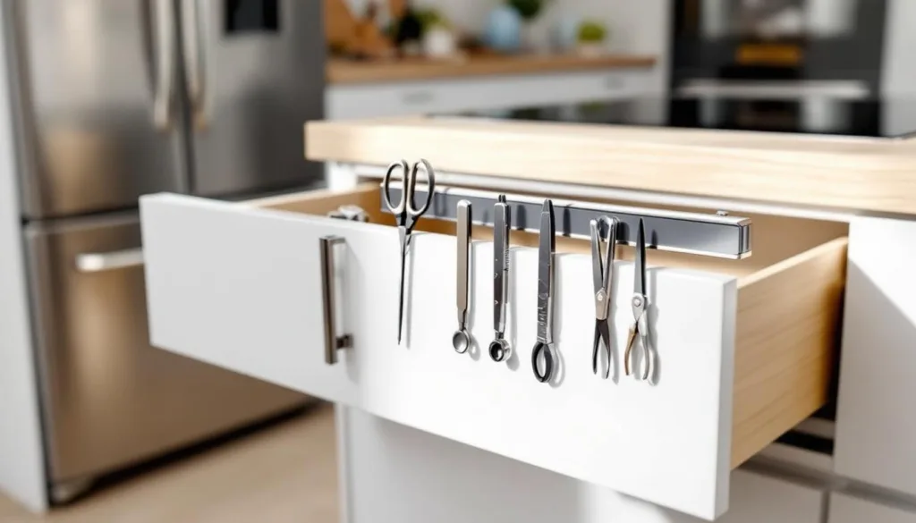entdecke, wie magnetstreifen deine küchenschublade effektiv von kleinen werkzeugen befreien und für mehr ordnung sorgen können.